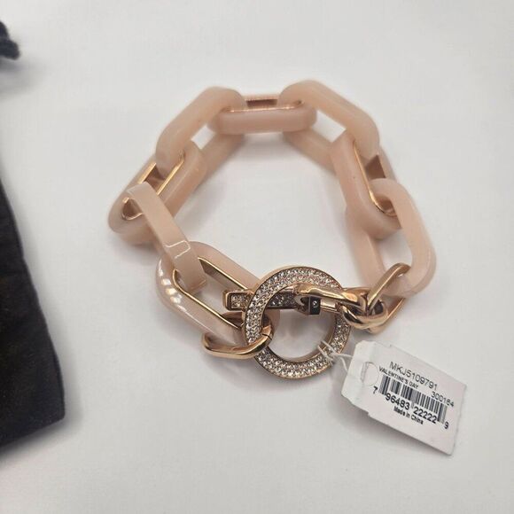 New Michael Kors Rose Gold Acetate Chain Link Toggle Bracelet Valentines - Picture 1 of 4